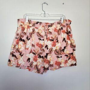 Palm Tree Hawaiian Shorts Linen Blend Pink Vacation Beach Cruise Women' Size XL
